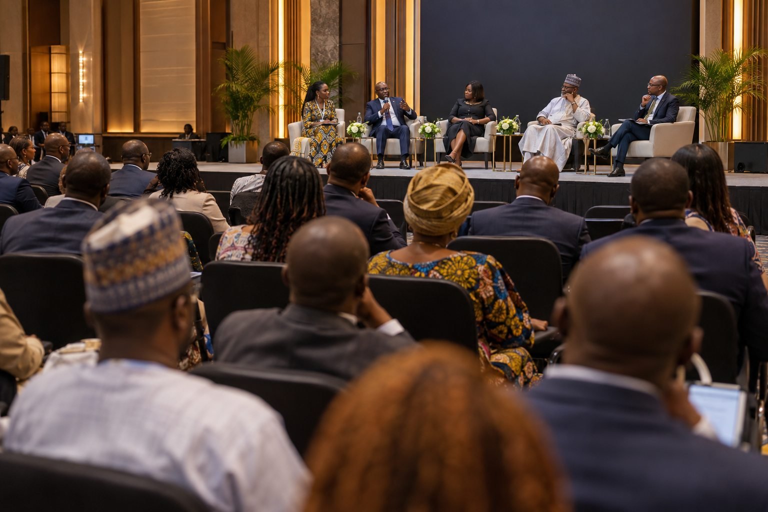 Illustrative scene of a professional conference discussion with African industry leaders
